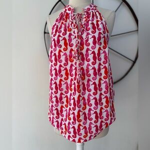 Mud Pie seahorse print tassel tie sleeveless blouse S NWT